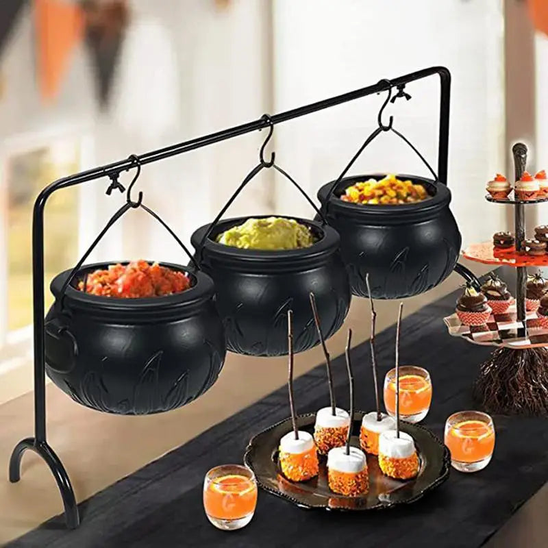 Halloween Candy Bowl Set | 3 Mini Cauldrons | 21.65 in Iron Stand | Yarrow