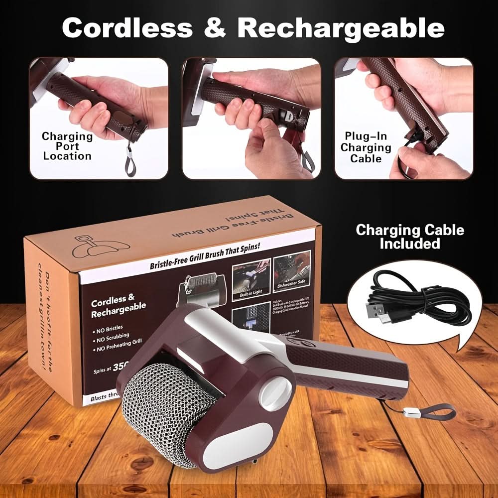 Grill Cleaning Brush | Stainless Steel Roller | USB Rechargeable | Granite