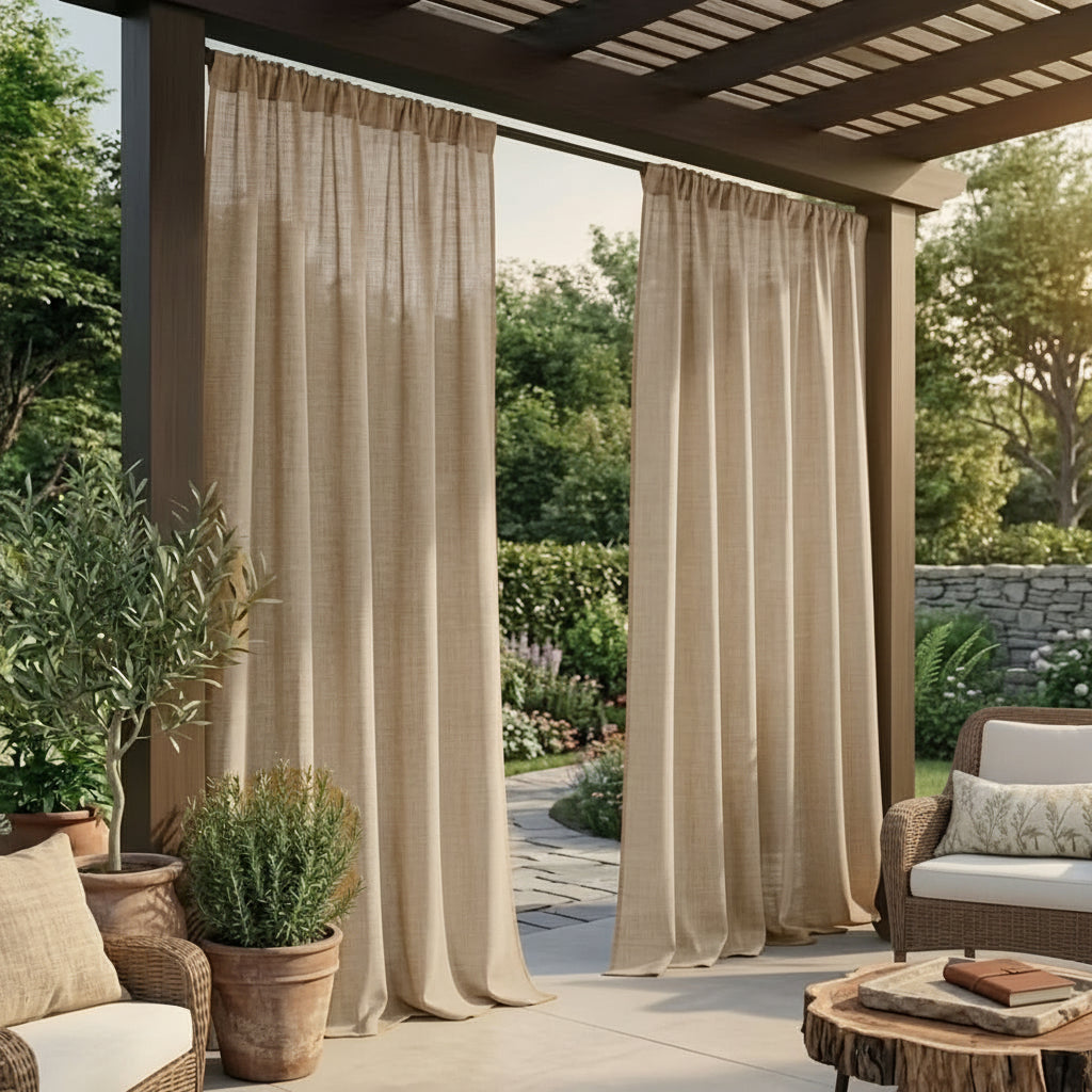 Outdoor Curtains | Linen-Look Polyester | 2-Panel Set | Juniper