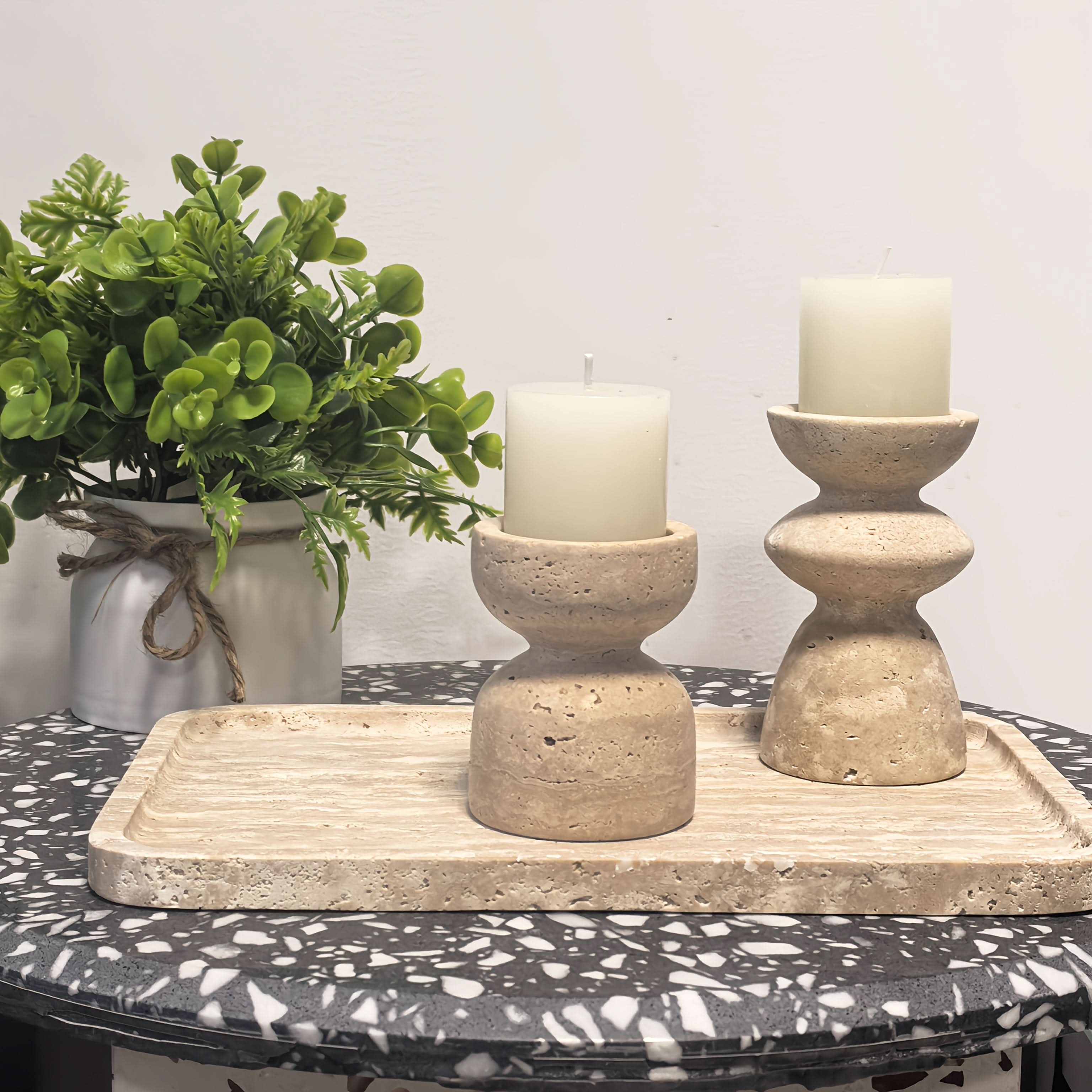 Candle Holders | Natural Marble & Travertine | Polished Finish | Quarry