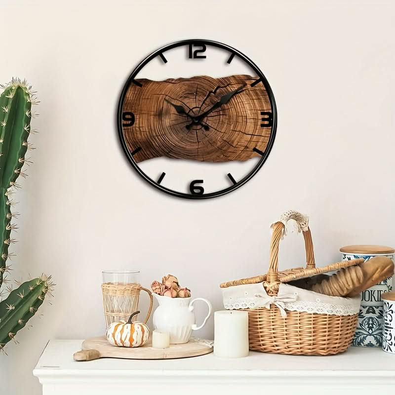 Wall Clock | Silent Non-Ticking | Carved Wooden Farmhouse Look | Pinion