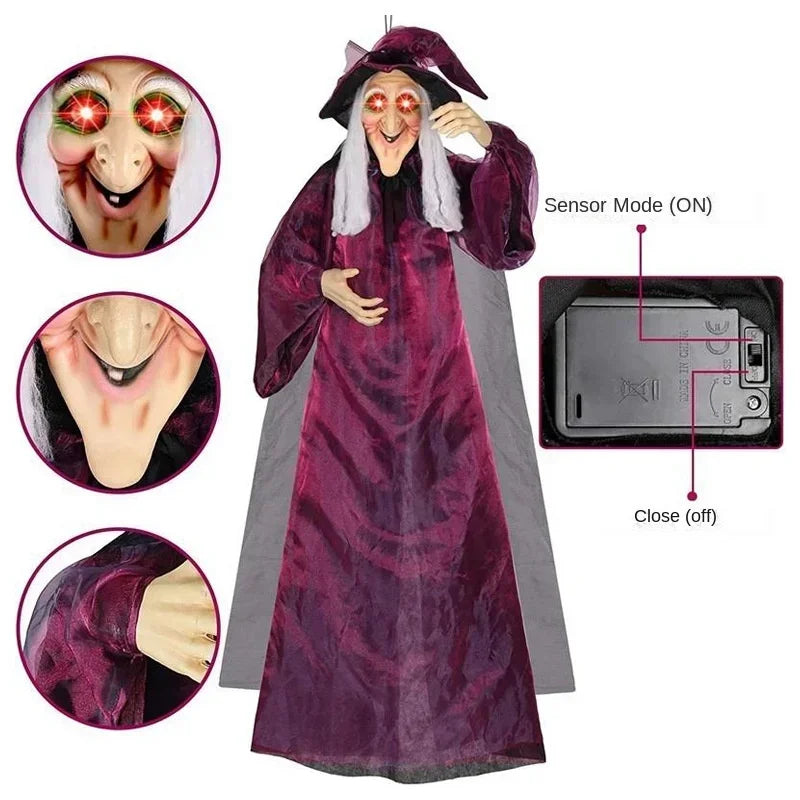 Halloween Witch Prop | 71 in Life-Size | Glowing Eyes and Voice | Whistler