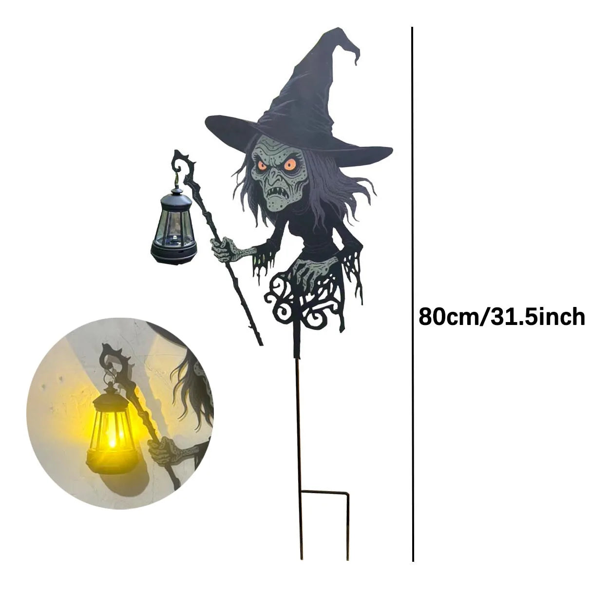 Halloween Witch Statue | 31.5 in Wrought Iron | LED Lamp Glow | Vesper