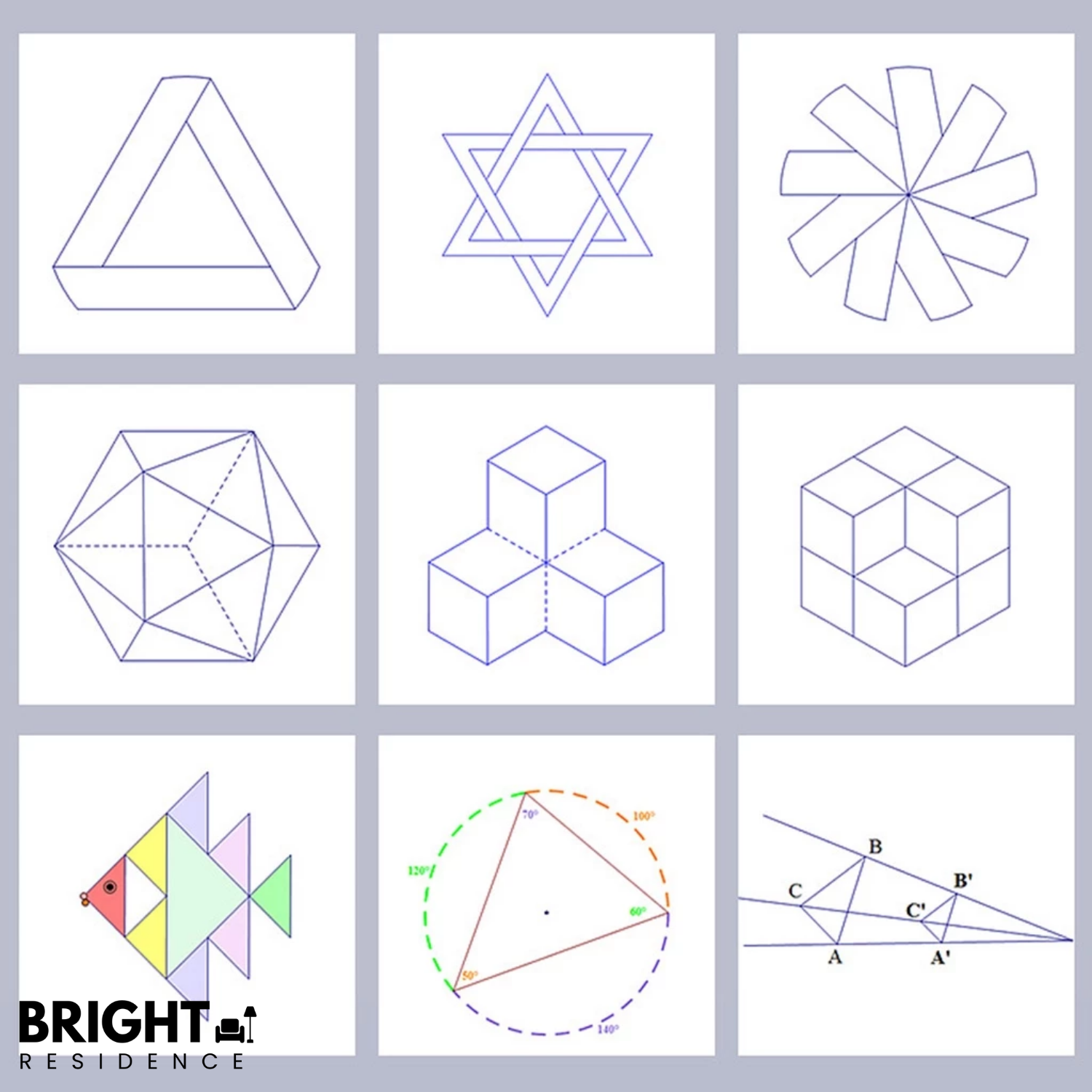 Geometry Template | 14 Shapes in One Ruler | Non Slip and Clear | Astra