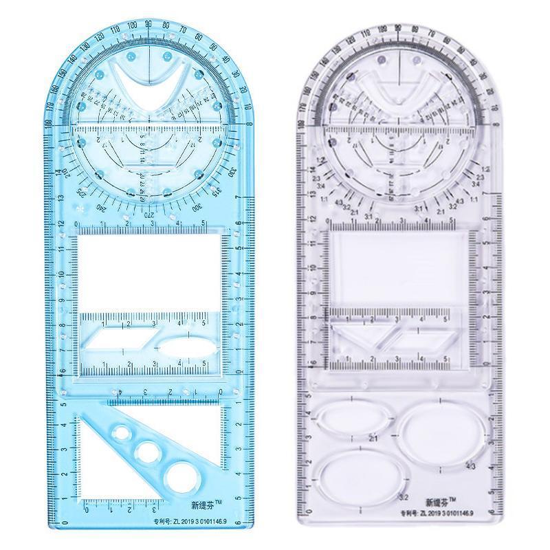 Geometry Template | 14 Shapes in One Ruler | Non Slip and Clear | Astra