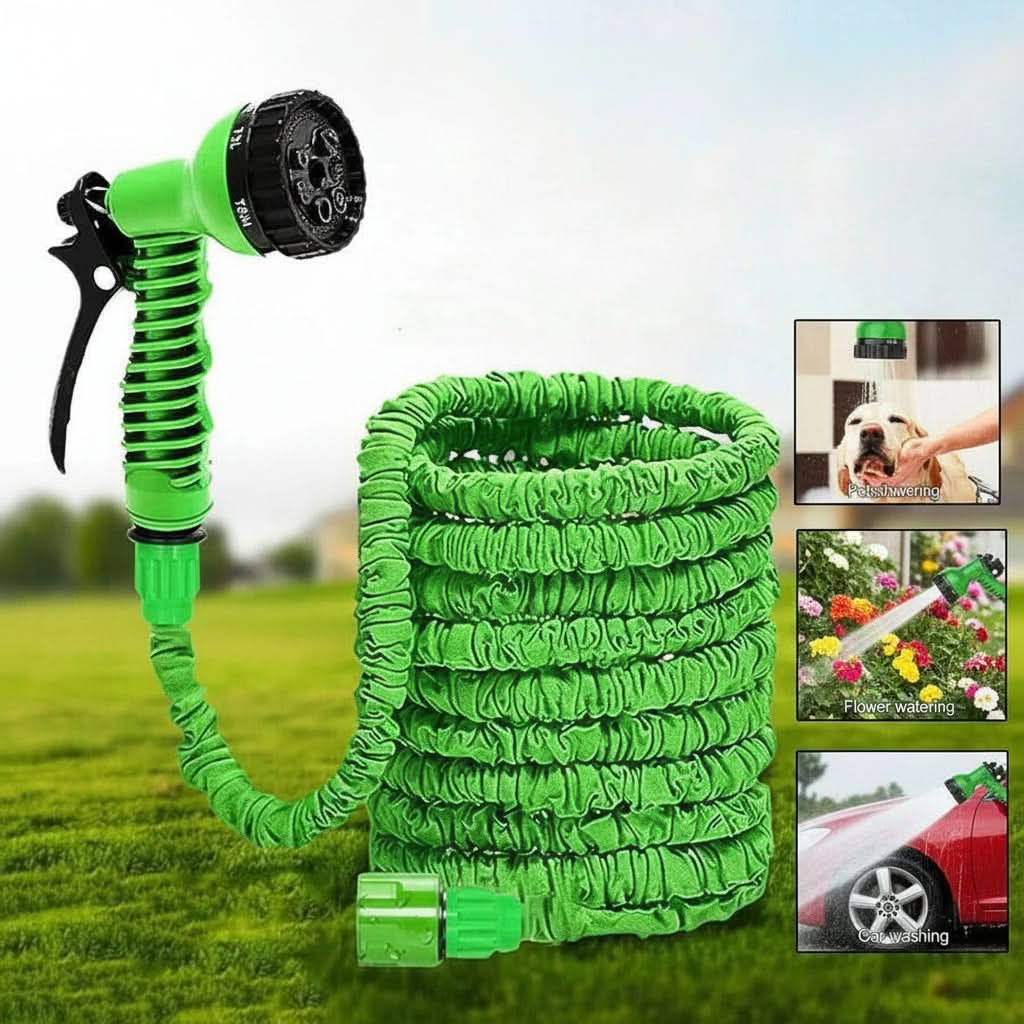 Garden Hose | Expands for Easy Storage | 7 Spray Patterns | Inlet
