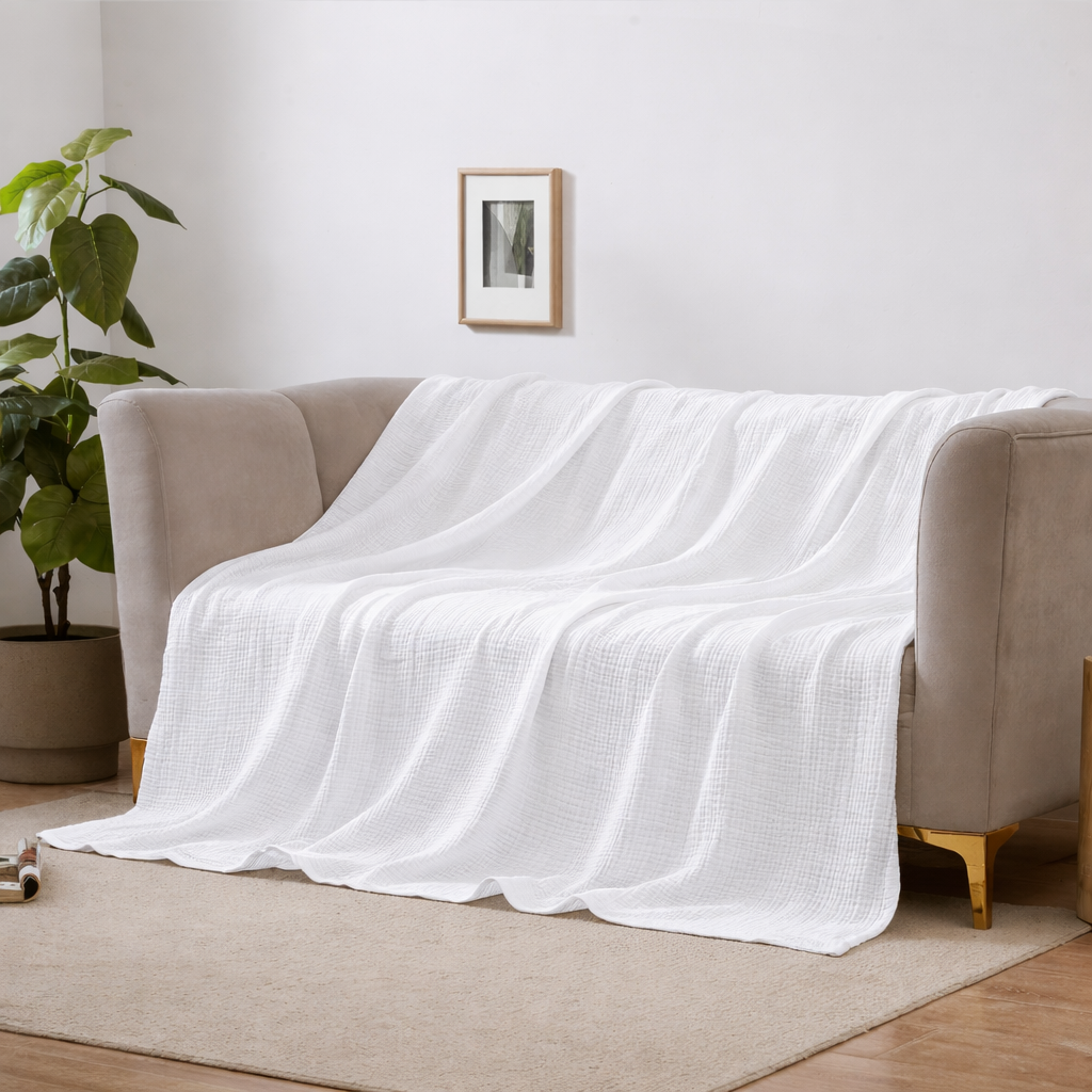 Cotton Blanket | Four-Layer Gauze Weave | Machine Washable | Sable