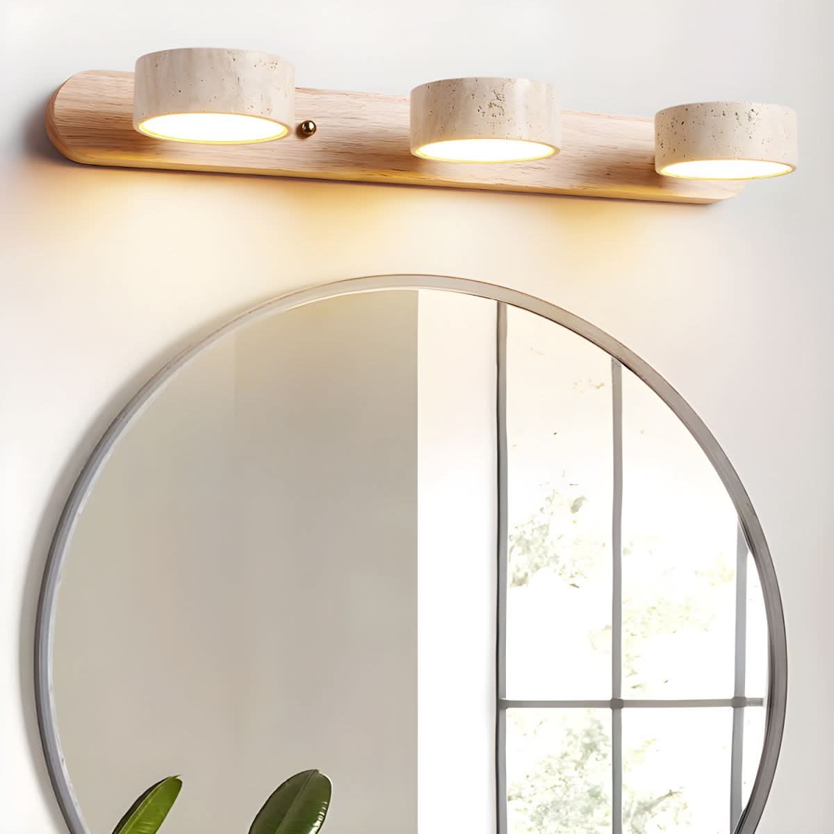 LED Wall Light | Natural Travertine and Wood | 3 Sizes | Larch