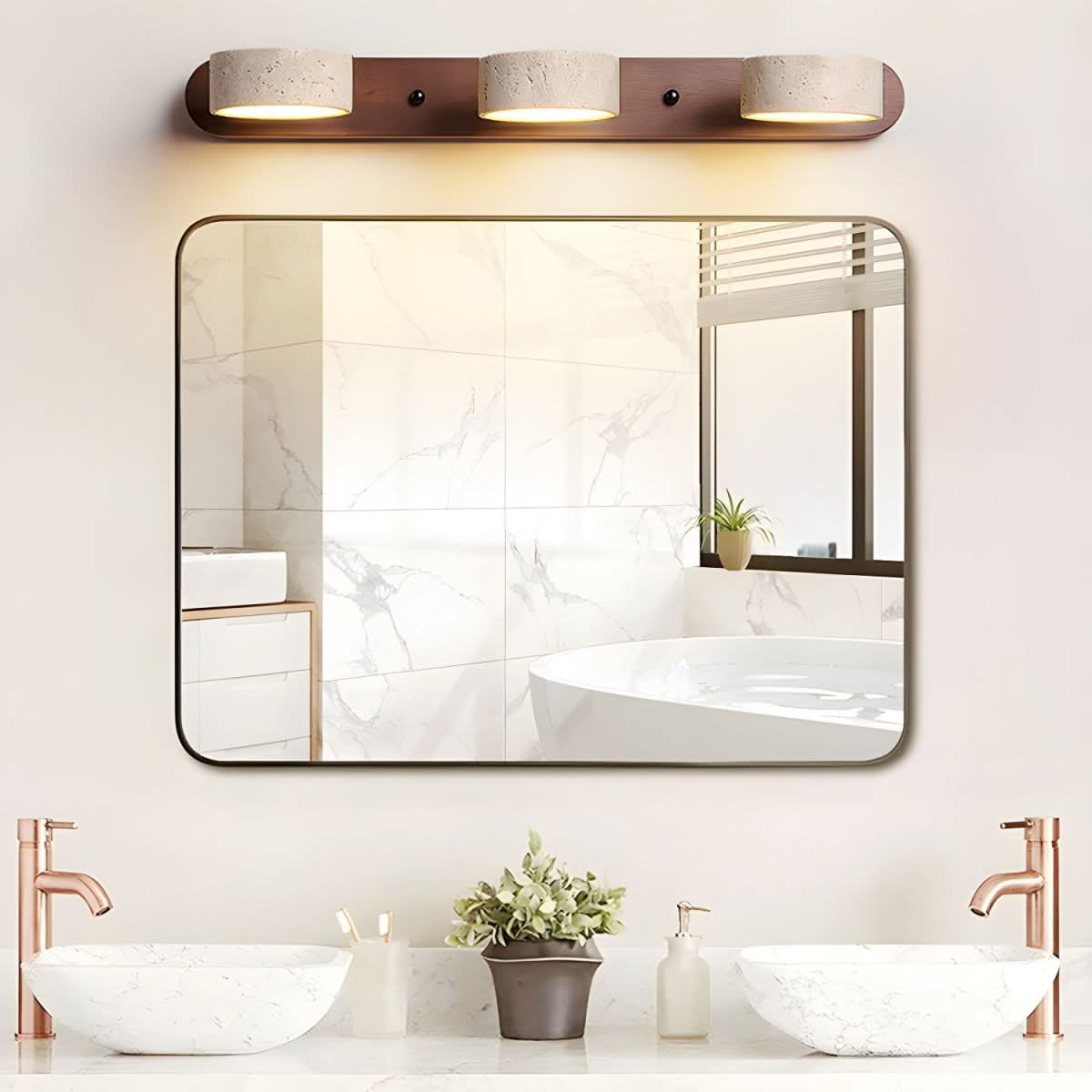 LED Wall Light | Natural Travertine and Wood | 3 Sizes | Larch