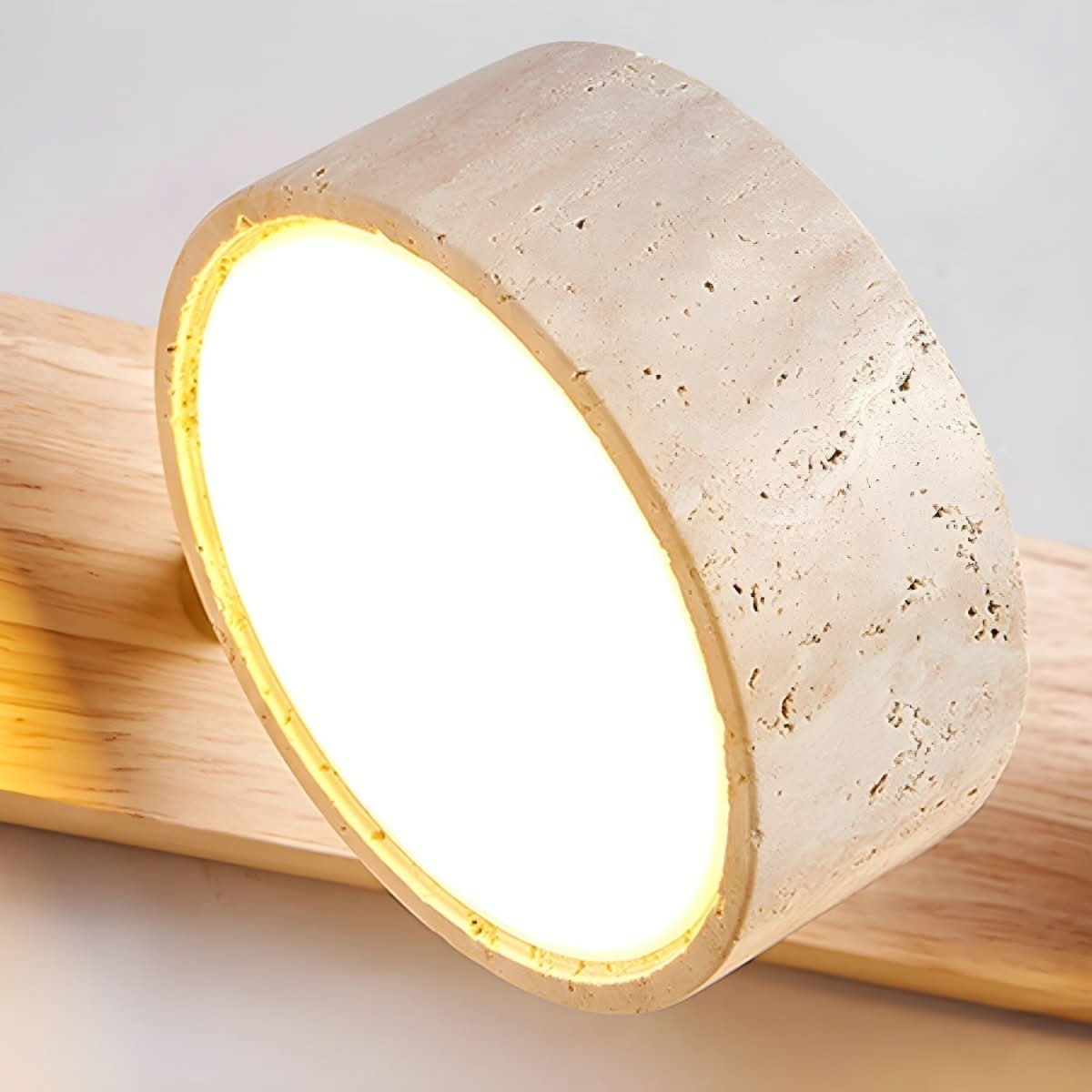 LED Wall Light | Natural Travertine and Wood | 3 Sizes | Larch