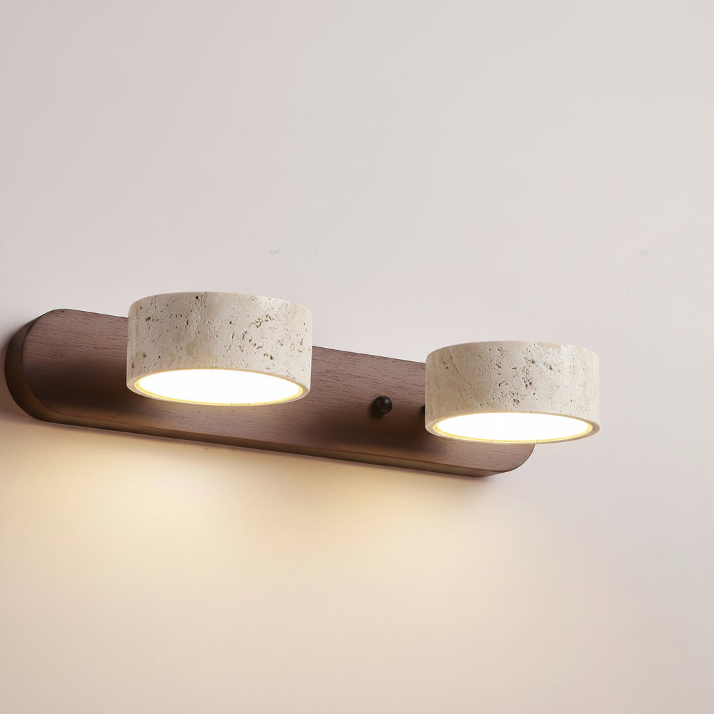 LED Wall Light | Natural Travertine and Wood | 3 Sizes | Larch
