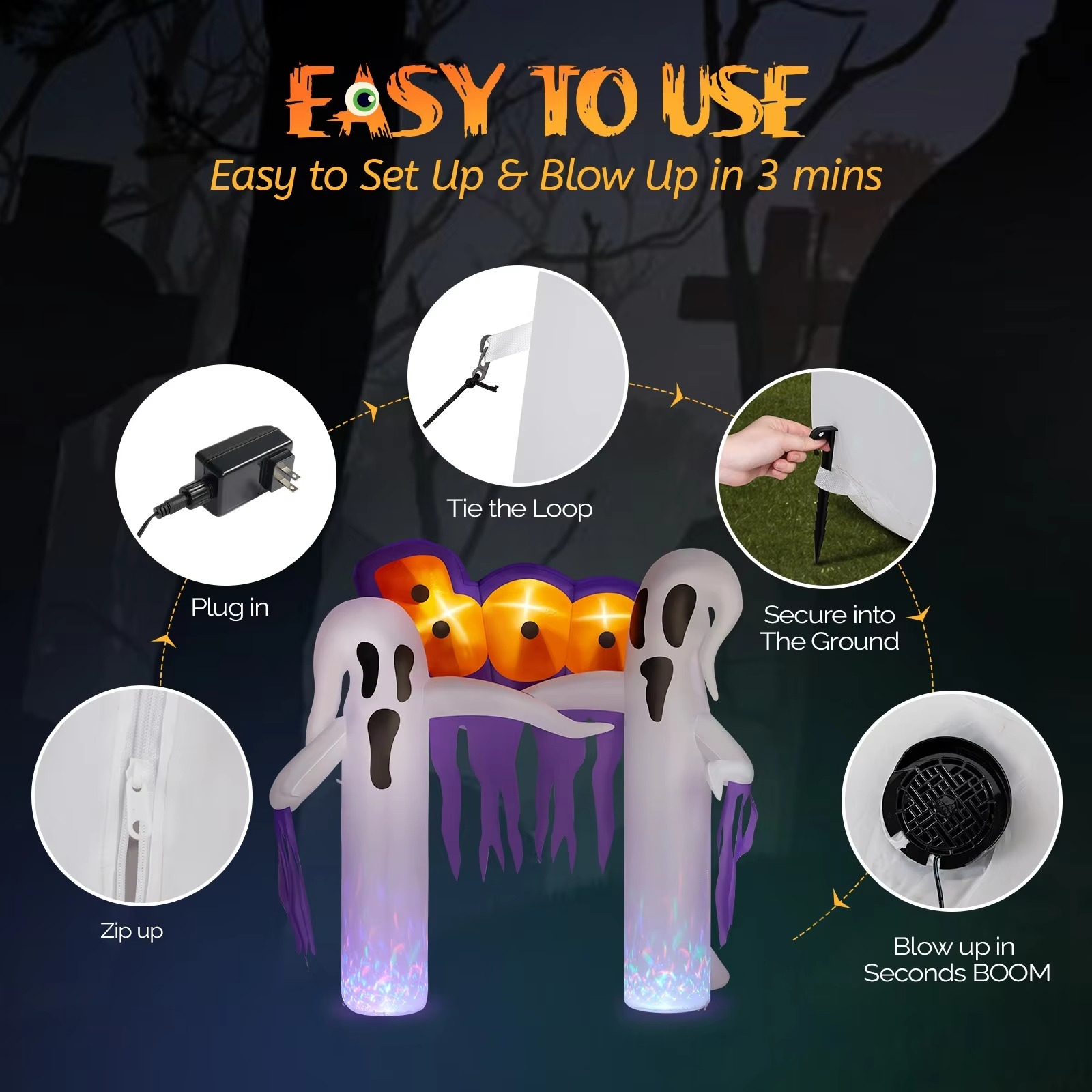 Halloween Archway | Inflatable with LED Lights | Stakes Included | Summit