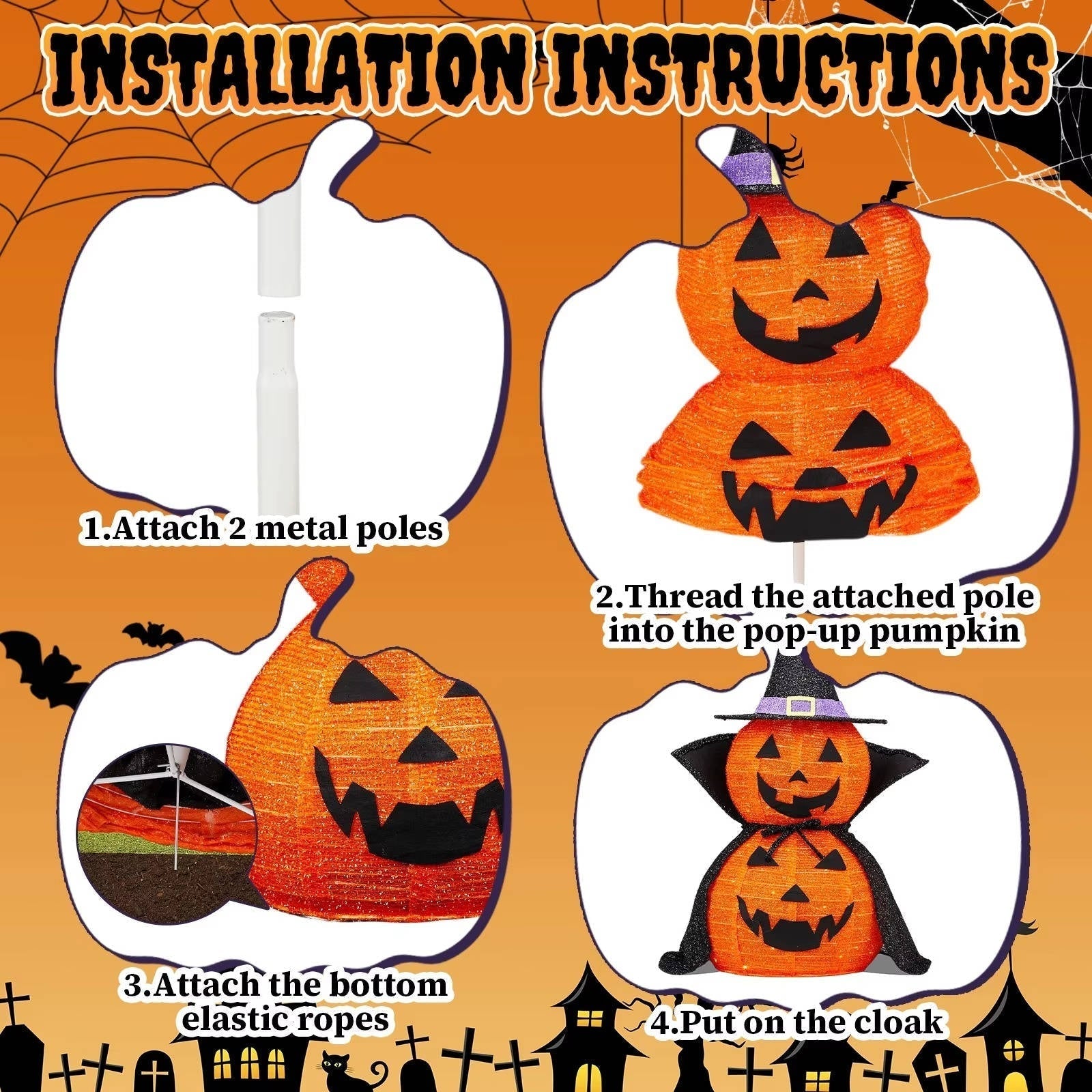 Lighted Halloween Pumpkins | 3 ft Tall | 176 Warm White LEDs Each | Vantage