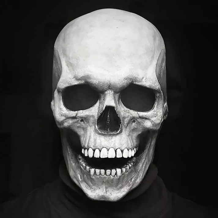 Costume Skull Mask | Movable Jaw | Soft Latex in Black or White | Tundra