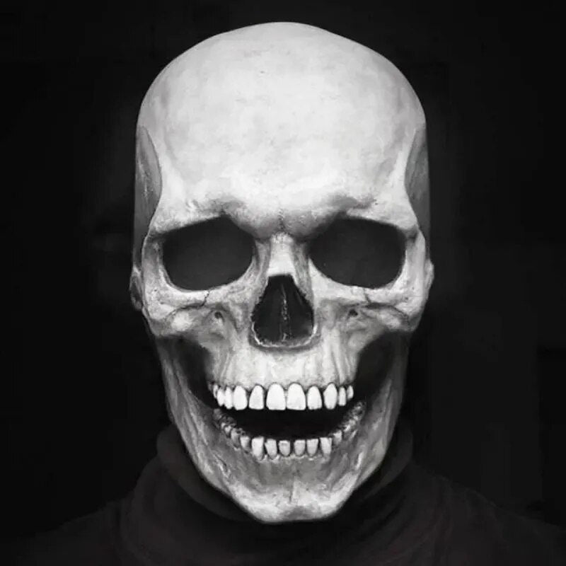 Halloween Skull Mask | Movable Jaw | Full Head, Black or White | Wyvern