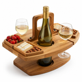 Foldable Acacia Wood Wine Table (Bottle & Glass Holders)