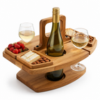 Foldable Acacia Wood Wine Table (Bottle & Glass Holders)