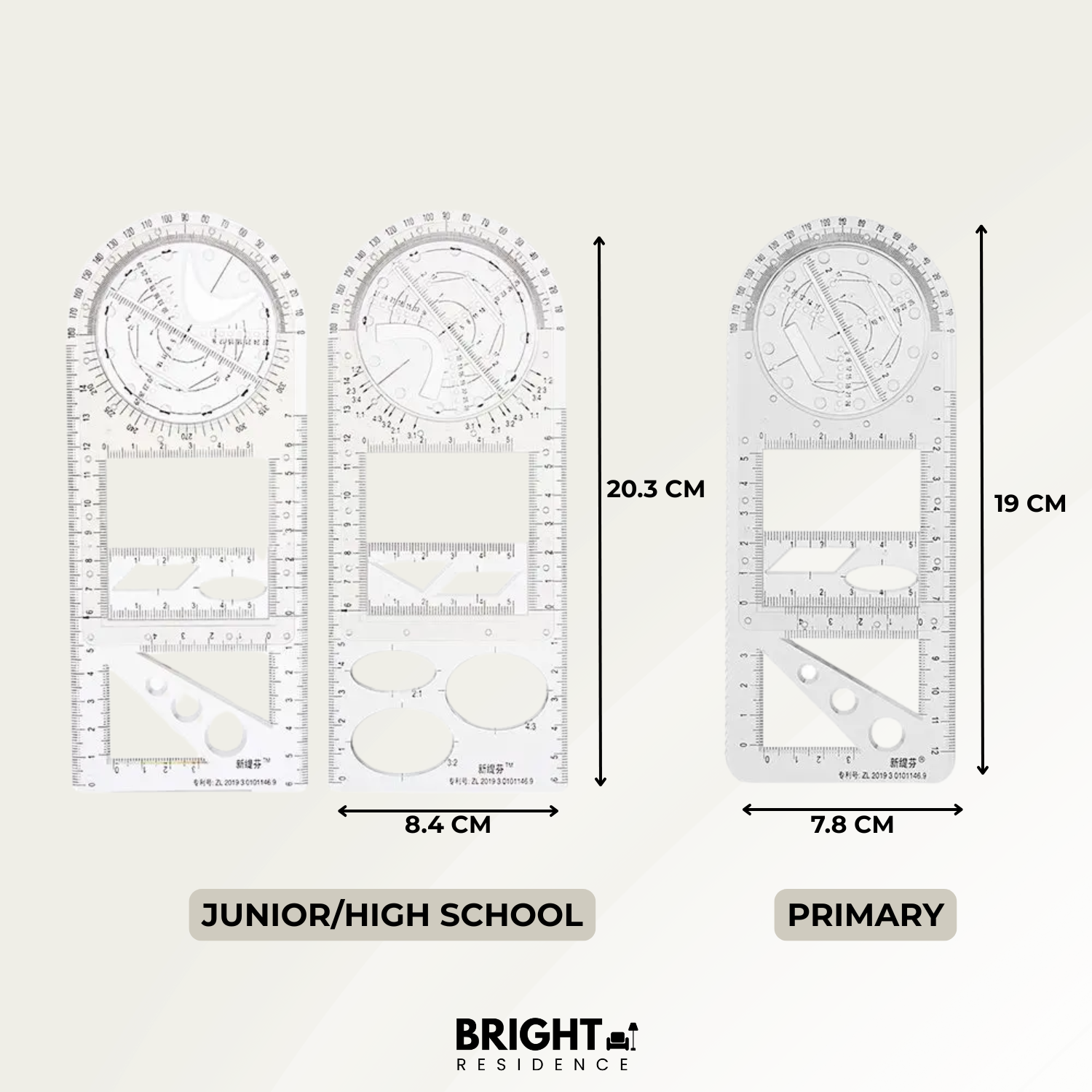 Geometry Template | 14 Shapes in One Ruler | Non Slip and Clear | Astra