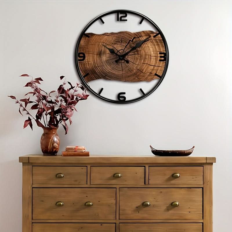 Wall Clock | Silent Non-Ticking | Carved Wooden Farmhouse Look | Pinion