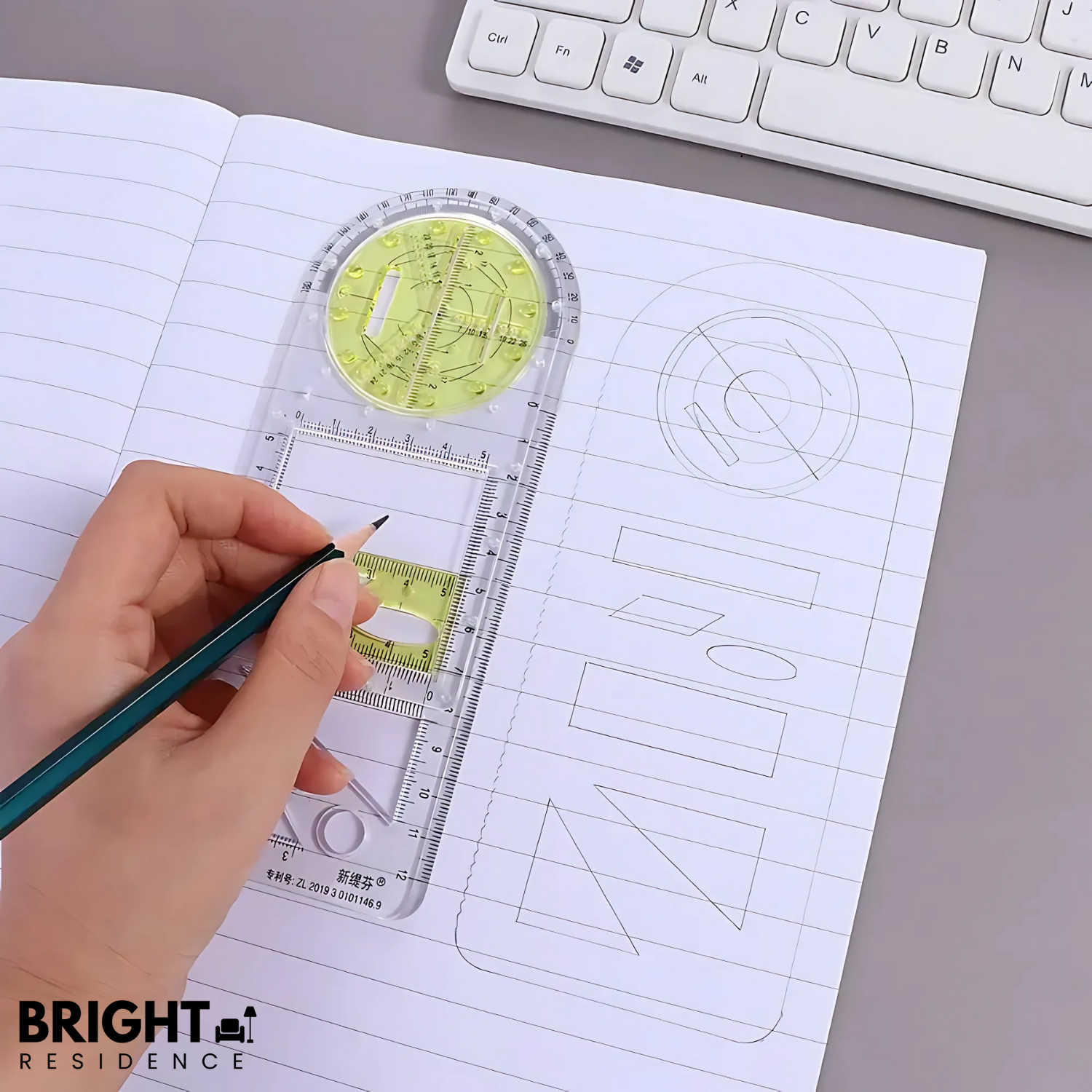 Geometry Template | 14 Shapes in One Ruler | Non Slip and Clear | Astra