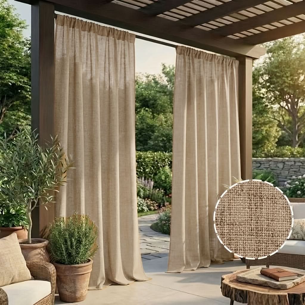 Outdoor Curtains | Linen-Look Polyester | 2-Panel Set | Juniper