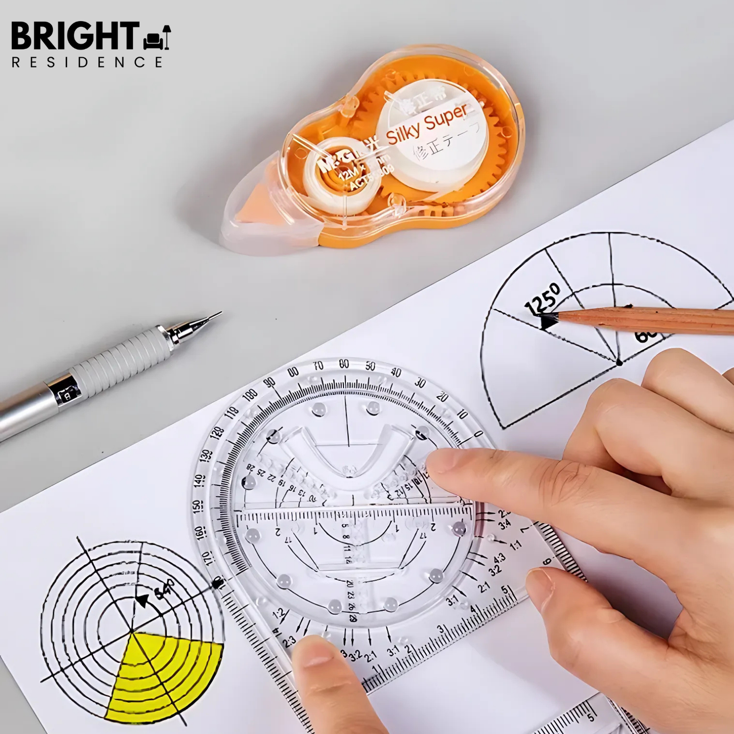 Geometry Template | 14 Shapes in One Ruler | Non Slip and Clear | Astra