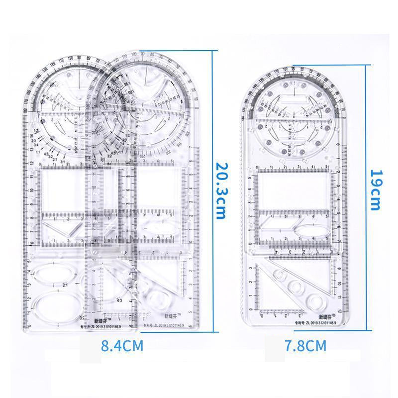Geometry Template | 14 Shapes in One Ruler | Non Slip and Clear | Astra