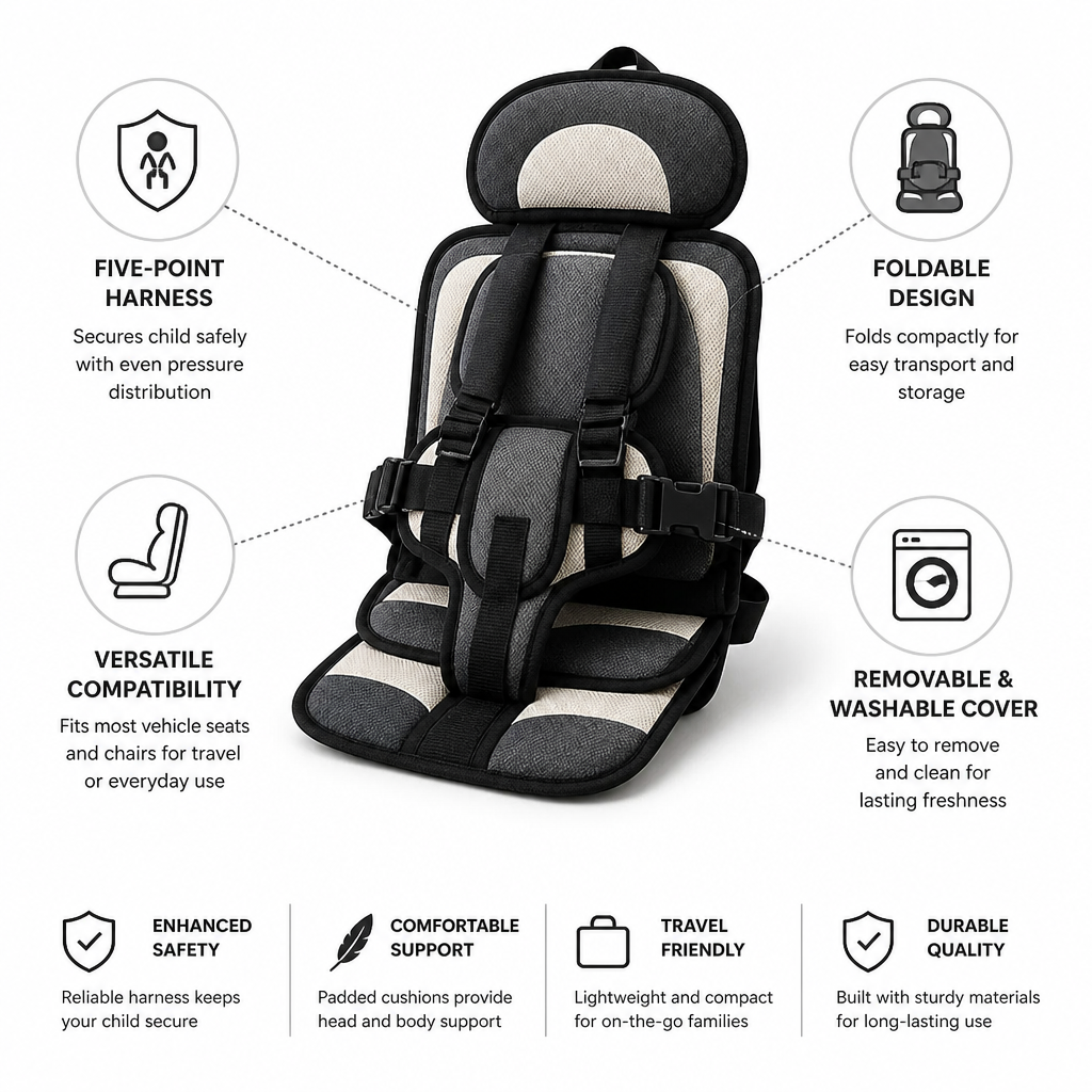 Five-Point Harness Foldable Child Travel Seat (Removable & Washable Cover)