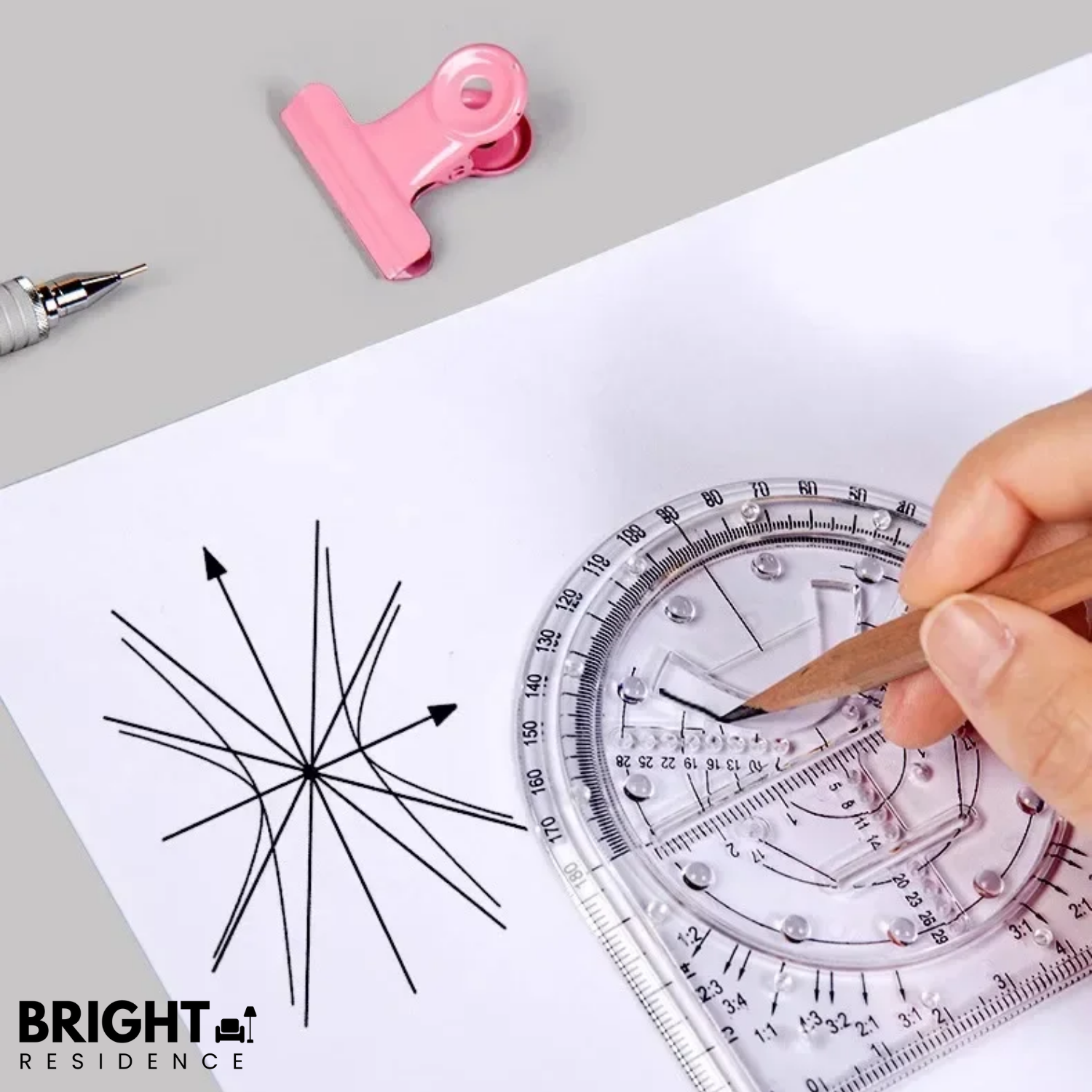 Geometry Template | 14 Shapes in One Ruler | Non Slip and Clear | Astra