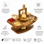 Foldable Acacia Wood Wine Table (Bottle & Glass Holders)