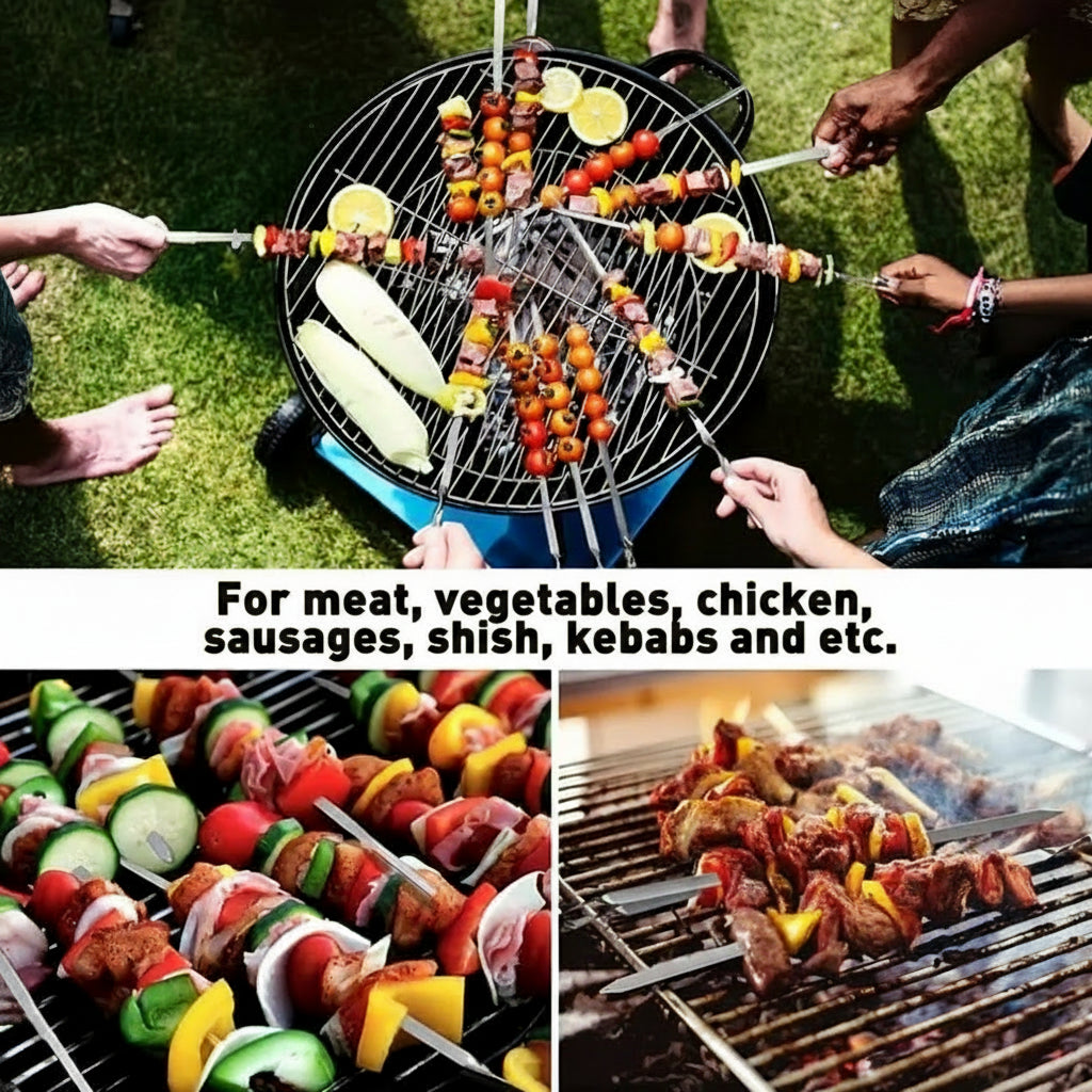 BBQ Skewers | 23.6 In Long Handles | Set of 6 Reusable | Mica