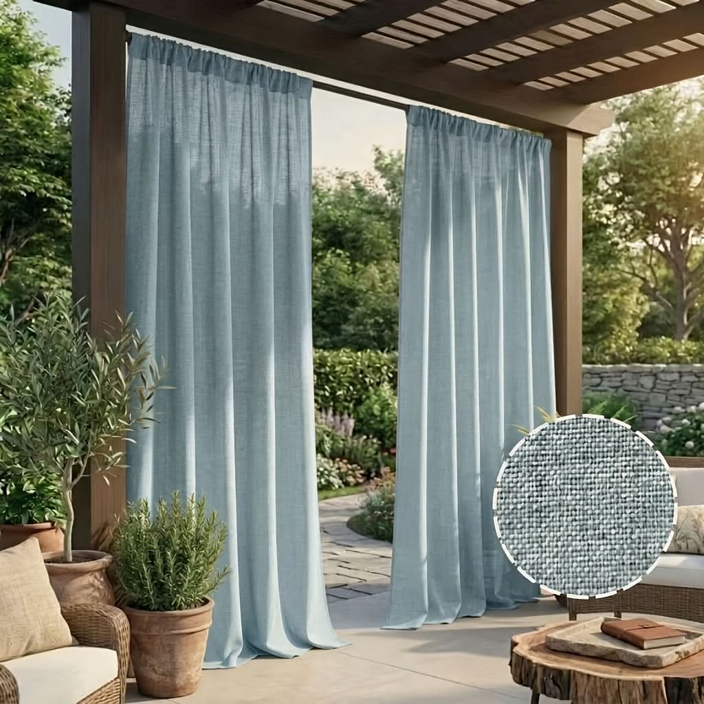 Outdoor Curtains | Linen-Look Polyester | 2-Panel Set | Juniper