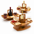 Foldable Acacia Wood Wine Table (Bottle & Glass Holders)