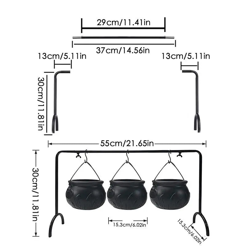 Halloween Candy Bowl Set | 3 Mini Cauldrons | 21.65 in Iron Stand | Yarrow