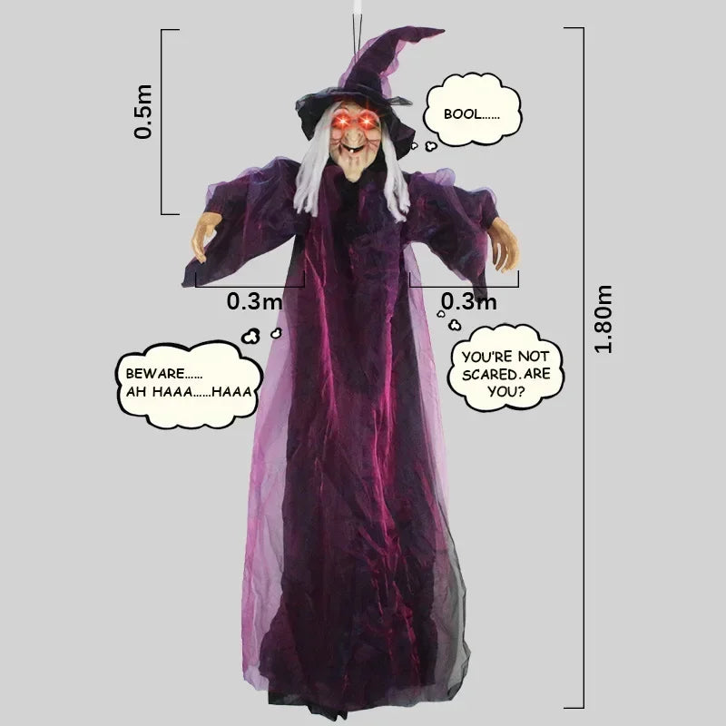 Halloween Witch Prop | 71 in Life-Size | Glowing Eyes and Voice | Whistler