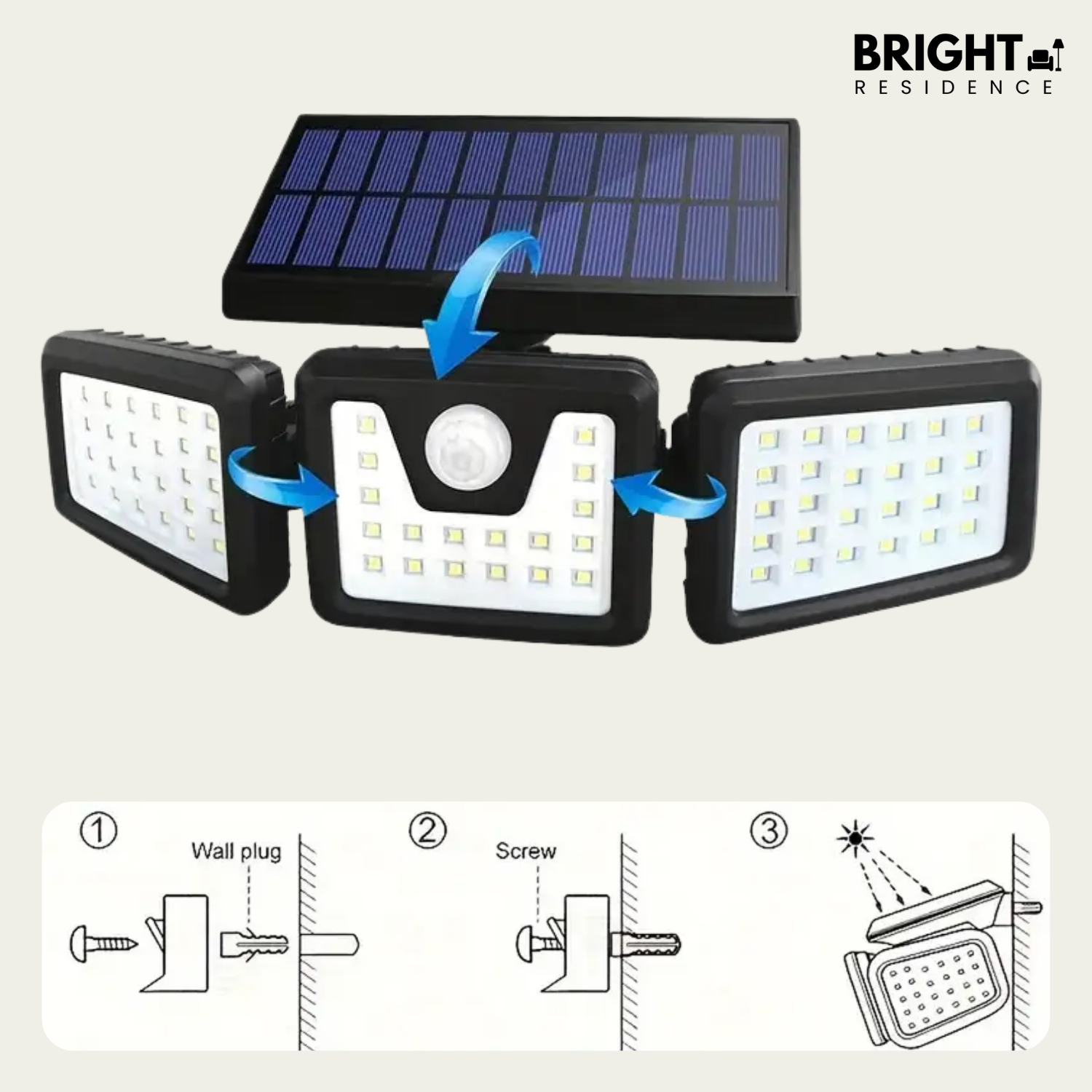 Solar Security Light | 3 Light Panels | Motion Sensor | Comet