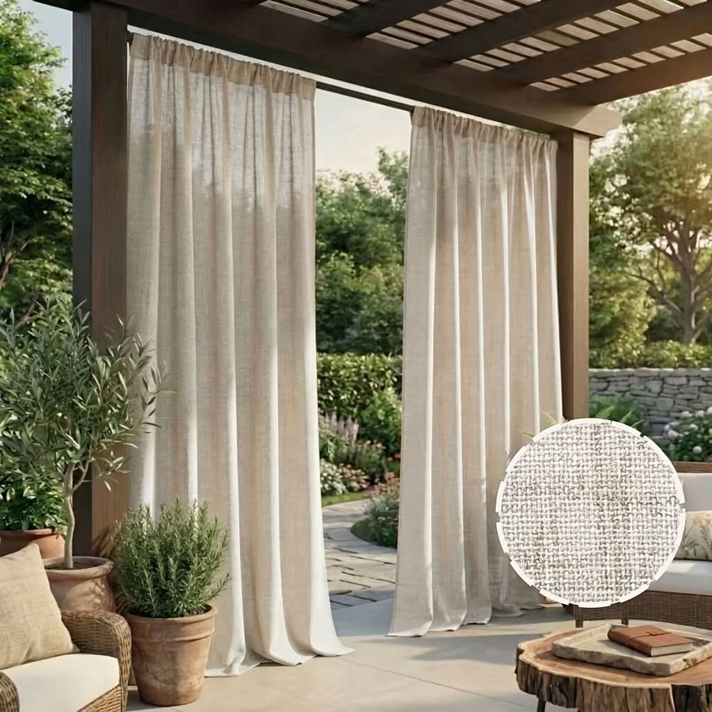 Outdoor Curtains | Linen-Look Polyester | 2-Panel Set | Juniper