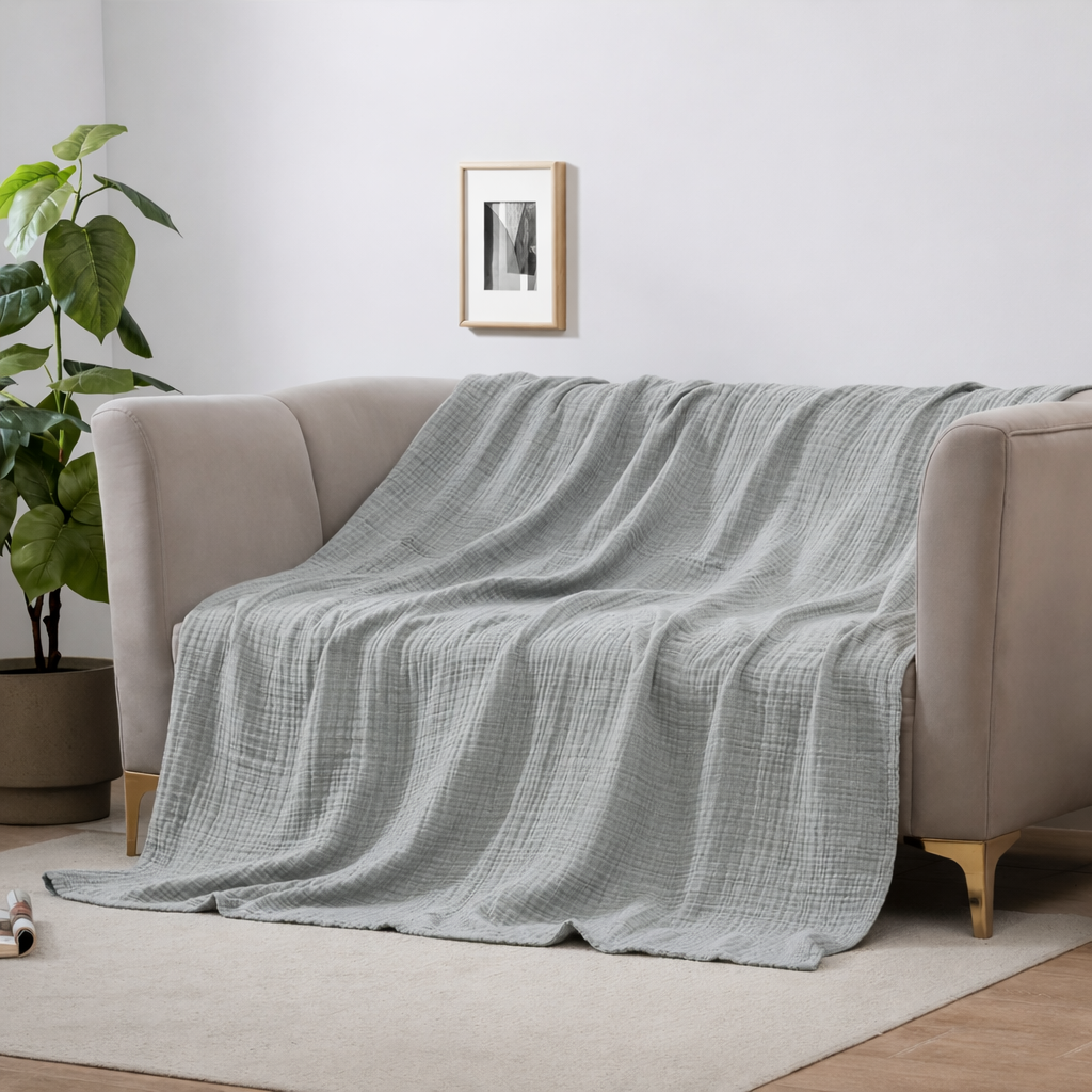 Cotton Blanket | Four-Layer Gauze Weave | Machine Washable | Sable