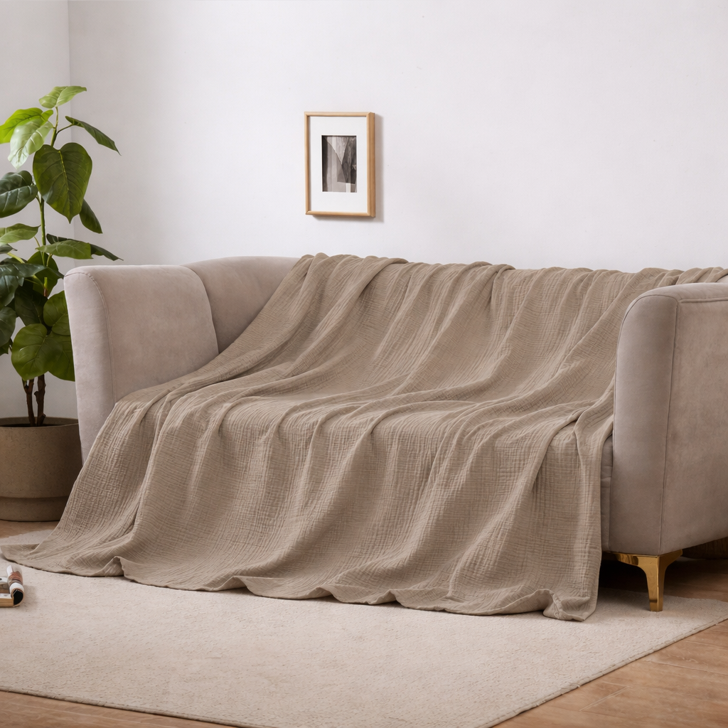 Cotton Blanket | Four-Layer Gauze Weave | Machine Washable | Sable
