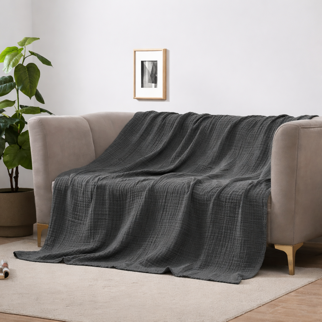 Cotton Blanket | Four-Layer Gauze Weave | Machine Washable | Sable