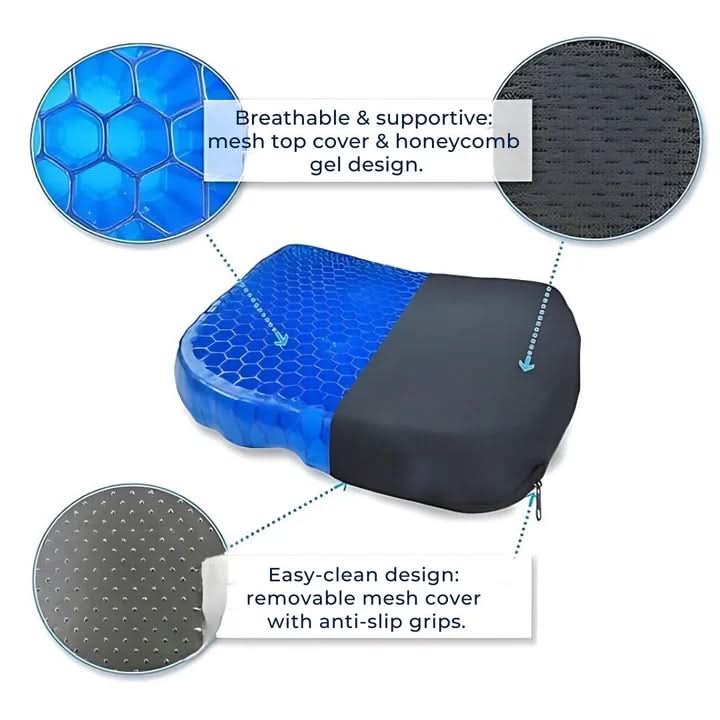 Seat Cushion | Cooling Gel Memory Foam | Non-Slip Base | Lagoon