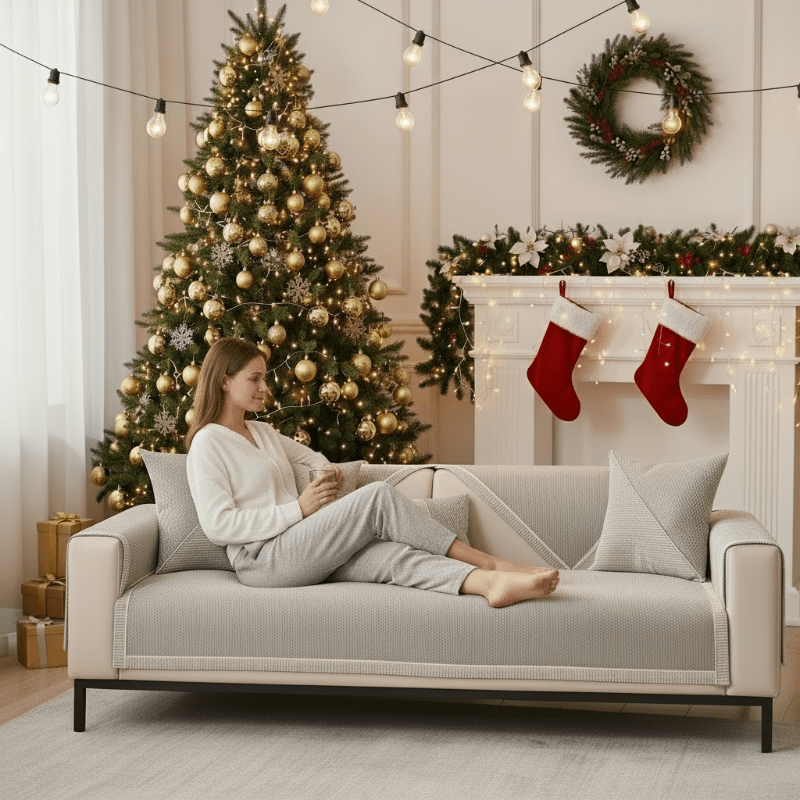Sofa Cover | Breathable Cotton-Linen | Non-Slip Quilted Fit | Reed