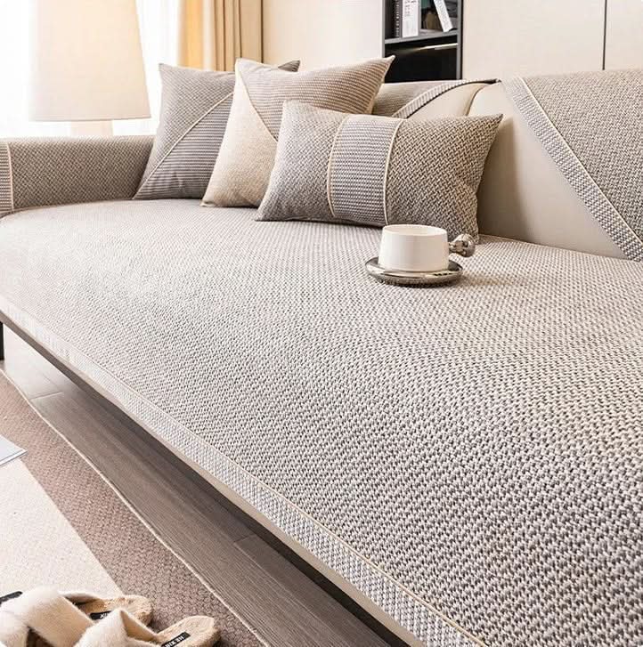 Sofa Cover | Breathable Cotton-Linen | Non-Slip Quilted Fit | Reed