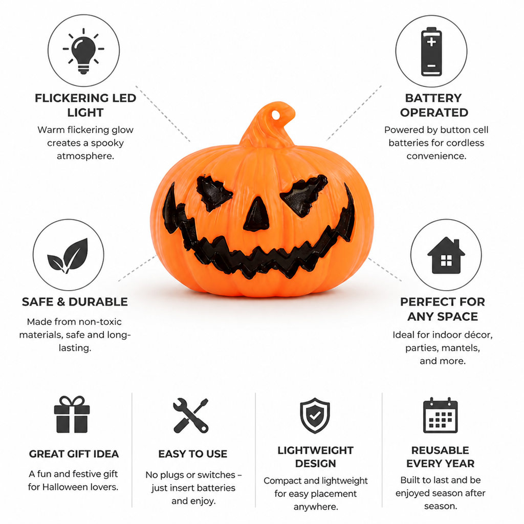 Flameless Flickering LED Jack-O'-Lantern Lights (Battery-Operated)