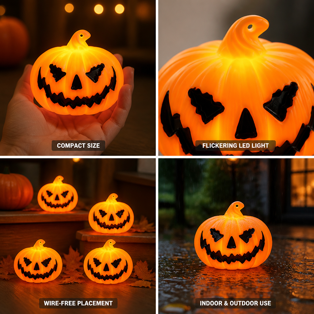 Flameless Flickering LED Jack-O'-Lantern Lights (Battery-Operated)