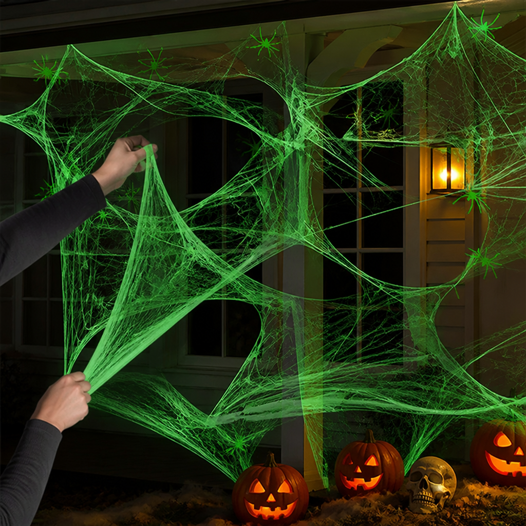 Glow-In-The-Dark & Stretchable Spider Web Decoration (Indoor/Outdoor)