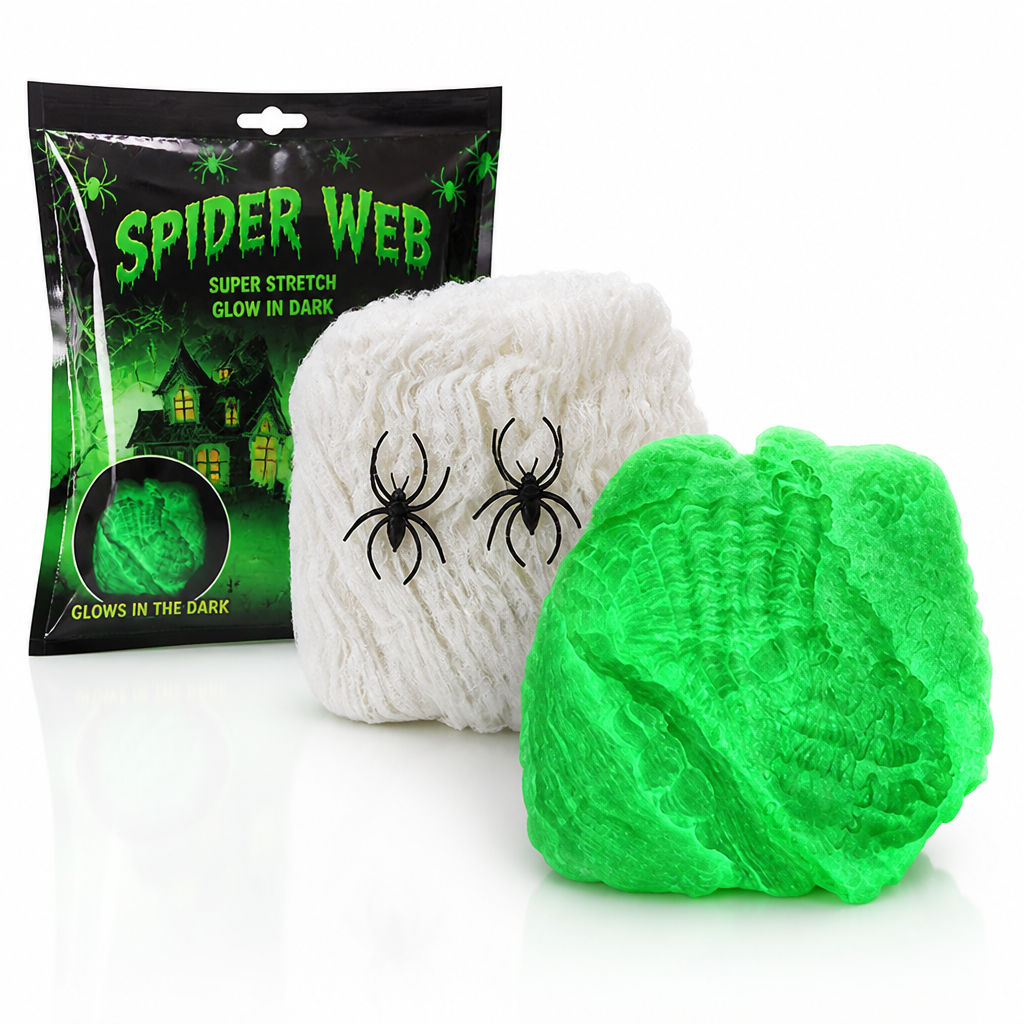 Glow-In-The-Dark & Stretchable Spider Web Decoration (Indoor/Outdoor)