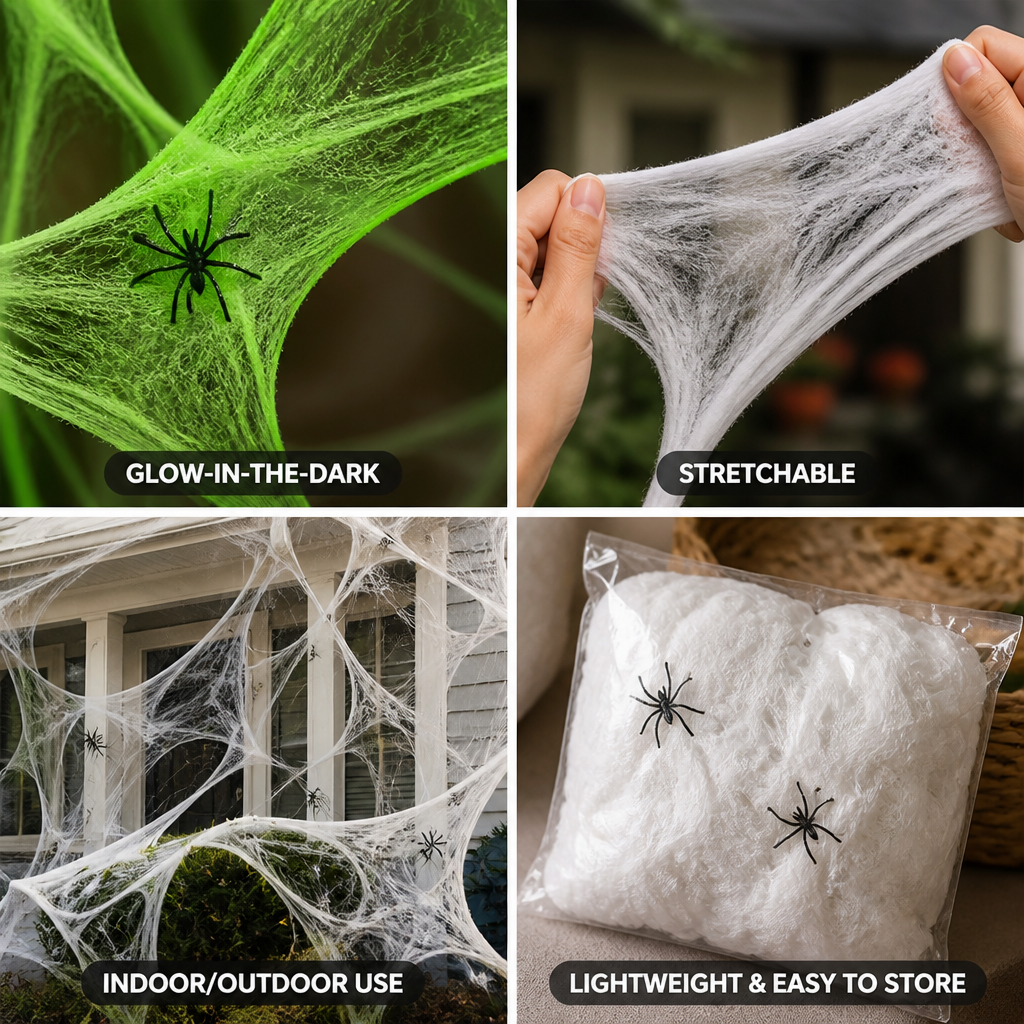 Glow-In-The-Dark & Stretchable Spider Web Decoration (Indoor/Outdoor)
