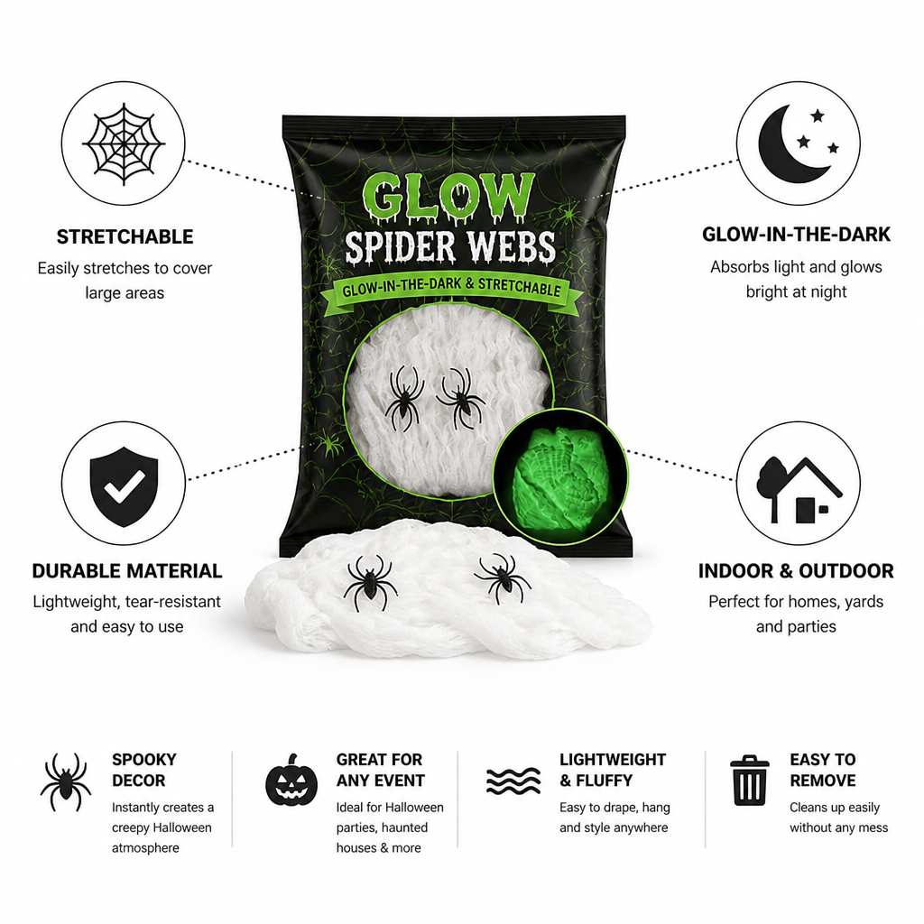 Glow-In-The-Dark & Stretchable Spider Web Decoration (Indoor/Outdoor)
