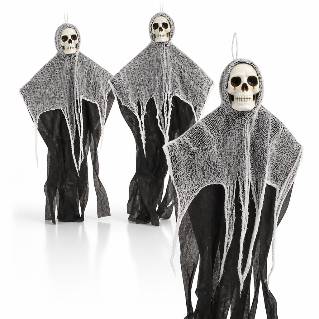 Hanging Skull & Spider Web Decoration (Indoor/Outdoor)